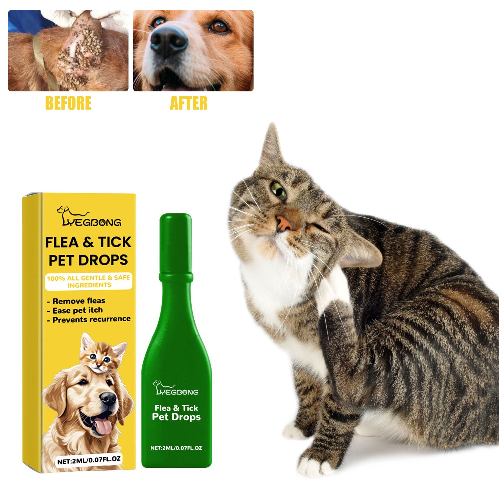 Vet Recommended Flea Drops for Cats, Long Lasting Flea, Tick & Mite Prevention, Skin Soothing & Deworming Formula