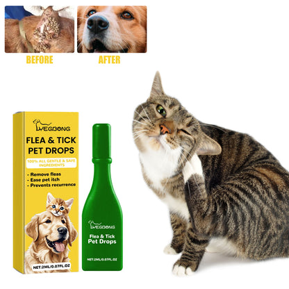 Vet Recommended Flea Drops for Cats, Long Lasting Flea, Tick & Mite Prevention, Skin Soothing & Deworming Formula
