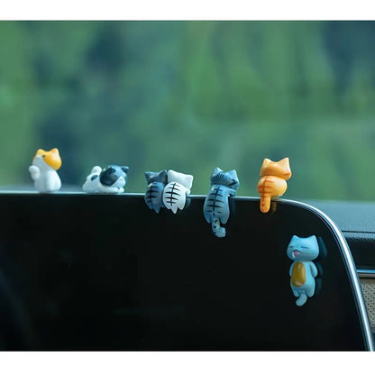 6pcs PVC Cartoon Cat Figurines Cute Car Dashboard Decor Plant Pot  Screen Edge Decoration