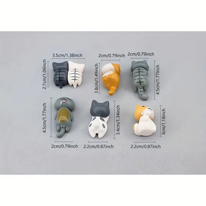 6pcs PVC Cartoon Cat Figurines Cute Car Dashboard Decor Plant Pot  Screen Edge Decoration