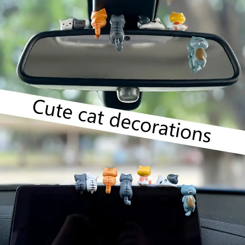 6pcs PVC Cartoon Cat Figurines Cute Car Dashboard Decor Plant Pot  Screen Edge Decoration 4