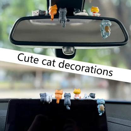 6pcs PVC Cartoon Cat Figurines Cute Car Dashboard Decor Plant Pot  Screen Edge Decoration 4