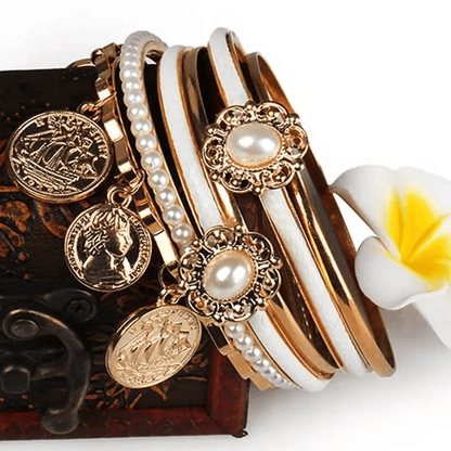 Elegant Gold Rhinestone Charm Cuff Bracelet Set For Women 1