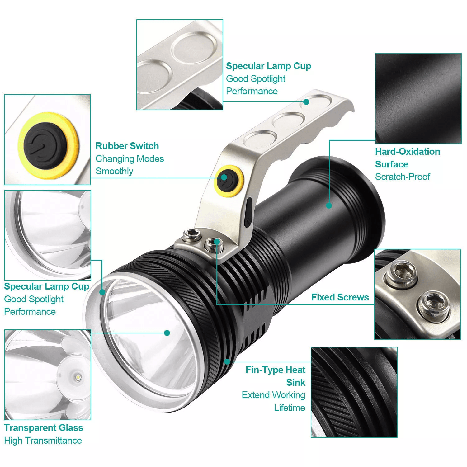 Super Bright Searchlight Handheld Spotlight LED Portable Rechargeable Flashlight  500 Lumens 200m B 4