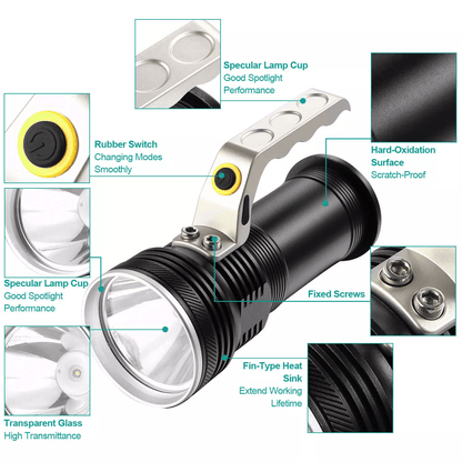 Super Bright Searchlight Handheld Spotlight LED Portable Rechargeable Flashlight  500 Lumens 200m B 4