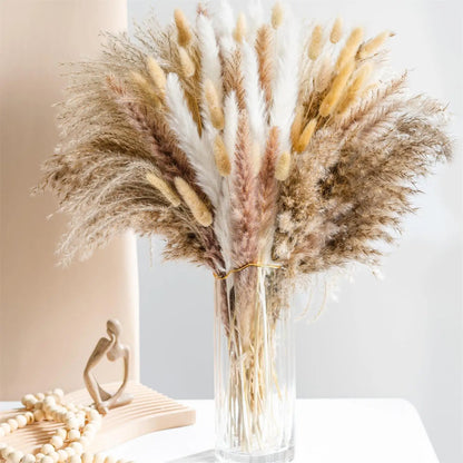 105pcs Natural Dried Flowers Pampas Floral Bouquet Boho Country Home Decoration Rabbit Tail Grass R 1