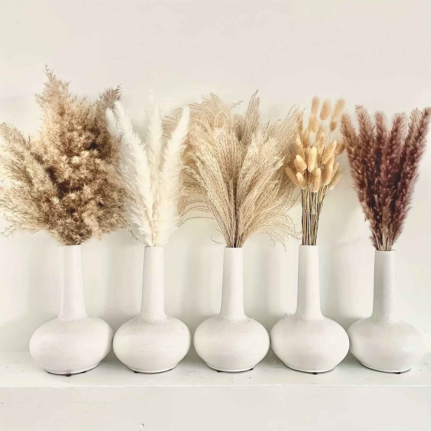 Natural Dried Pampas Grass Bouquet Boho Floral Home Decor, Rabbit Tail Grass for Wedding & Country Style Arrangements