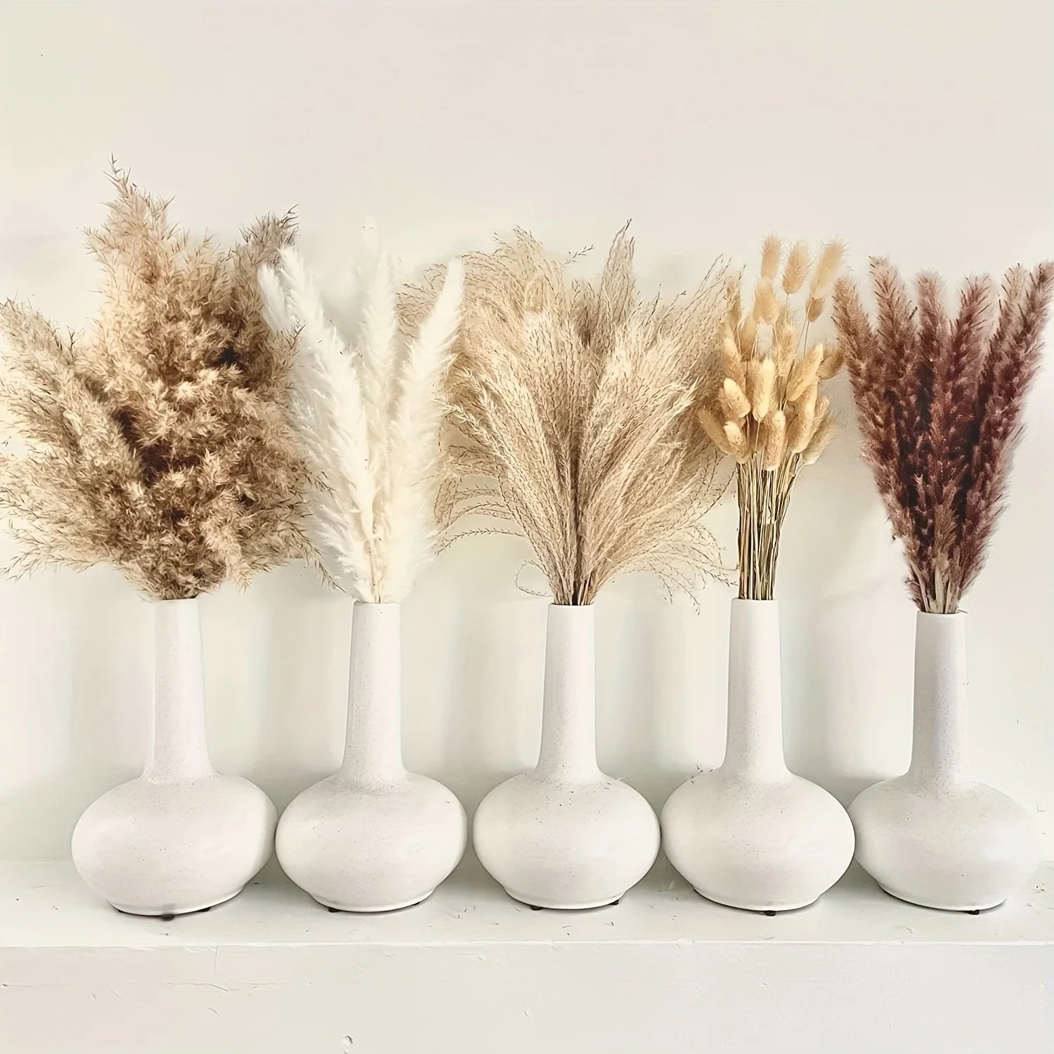 Natural Dried Pampas Grass Bouquet Boho Floral Home Decor, Rabbit Tail Grass for Wedding & Country Style Arrangements