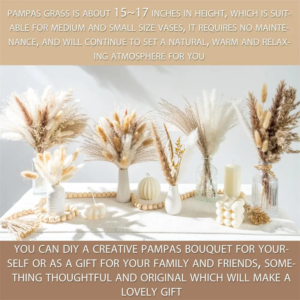 105pcs Natural Dried Flowers Pampas Floral Bouquet Boho Country Home Decoration Rabbit Tail Grass R 3