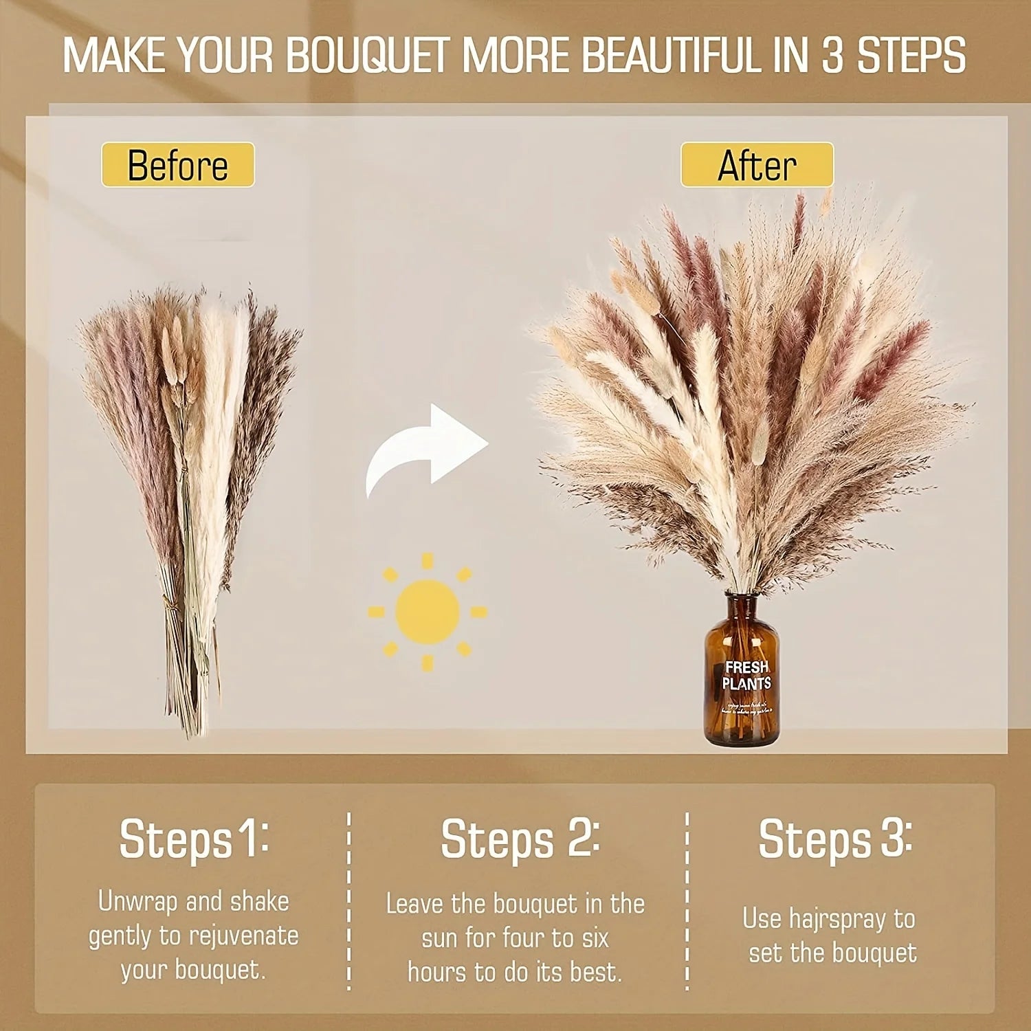 105pcs Natural Dried Flowers Pampas Floral Bouquet Boho Country Home Decoration Rabbit Tail Grass R 4