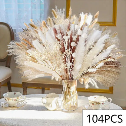 105pcs Natural Dried Flowers Pampas Floral Bouquet Boho Country Home Decoration Rabbit Tail Grass R 9