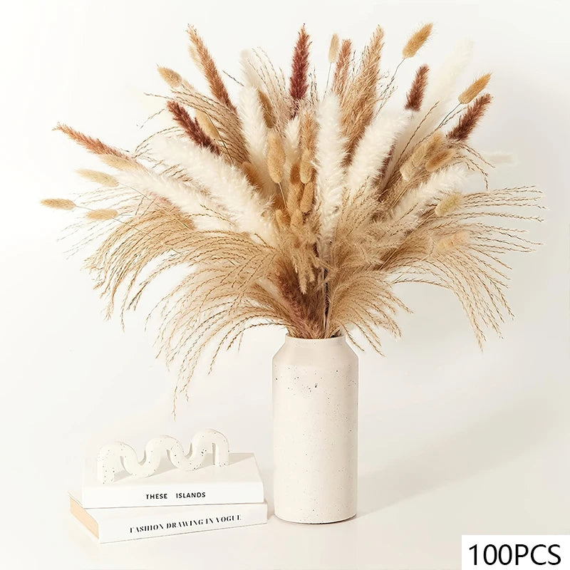 105pcs Natural Dried Flowers Pampas Floral Bouquet Boho Country Home Decoration Rabbit Tail Grass R 14