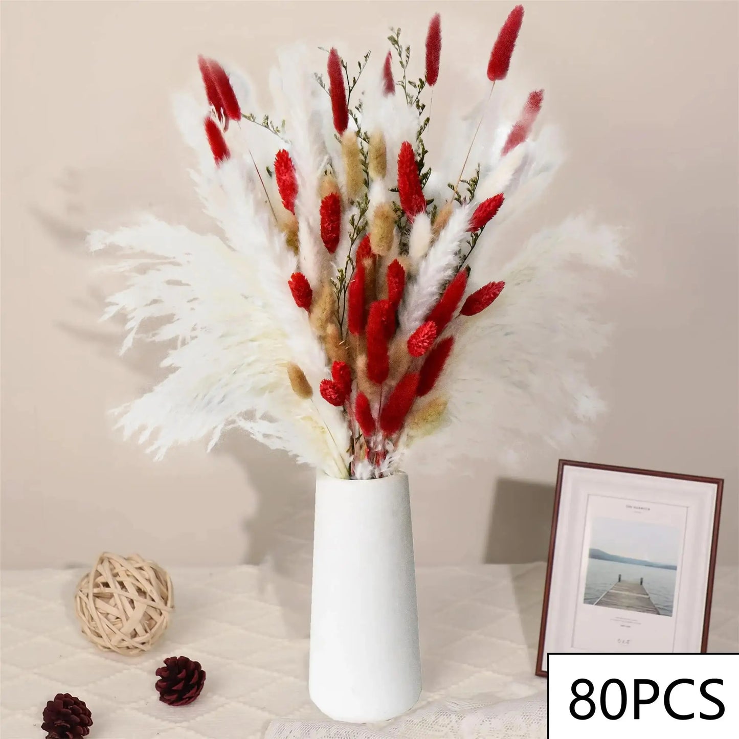 105pcs Natural Dried Flowers Pampas Floral Bouquet Boho Country Home Decoration Rabbit Tail Grass R 15