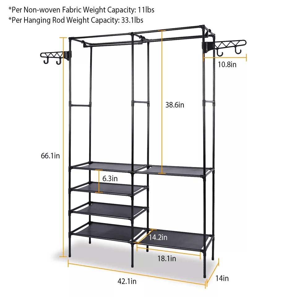Heavy Duty Closet System Freestanding Wardrobe Organizer With Shoe Storage  Garment Rack Clothes Ha 7