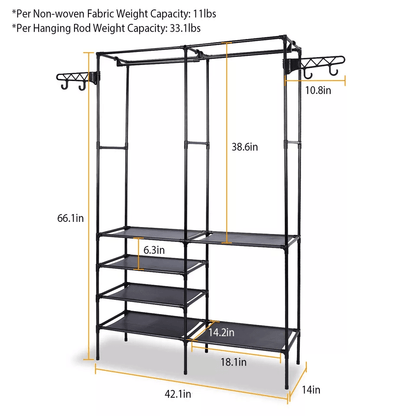 Heavy Duty Closet System Freestanding Wardrobe Organizer With Shoe Storage  Garment Rack Clothes Ha 7