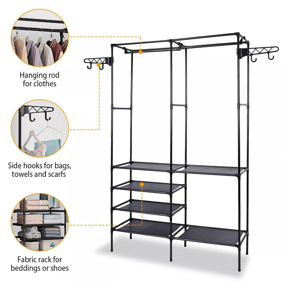 Heavy Duty Closet System Freestanding Wardrobe Organizer With Shoe Storage  Garment Rack Clothes Ha 4