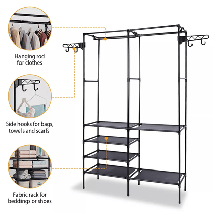 Heavy Duty Closet System Freestanding Wardrobe Organizer With Shoe Storage  Garment Rack Clothes Ha 4