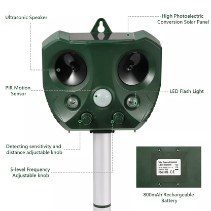 Solar Ultrasonic Animal Repeller Cat Rodent Squirrel Raccoon Deterrent With Motion Sensor Pet Contr 2