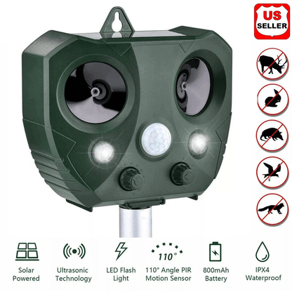 Solar Ultrasonic Animal Repeller, Cat, Rodent, Squirrel, Raccoon Deterrent with Motion Sensor, Pet Control Device