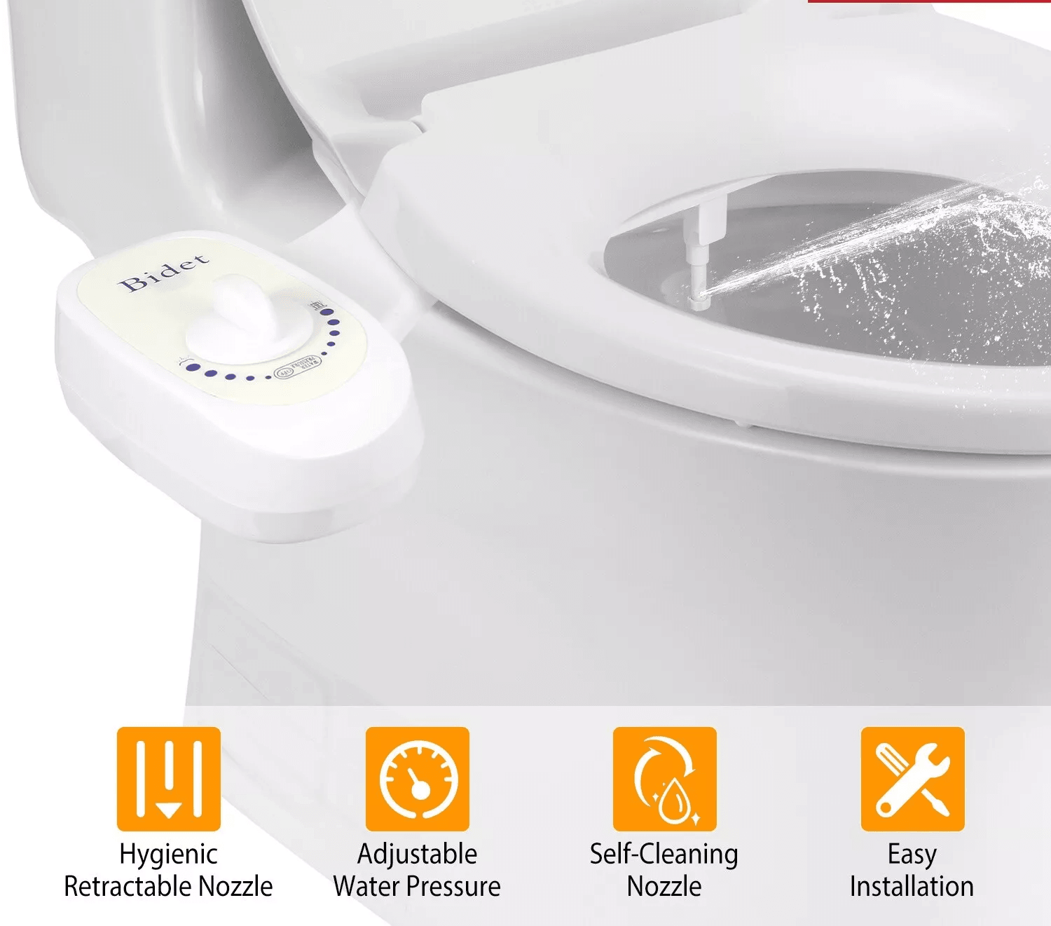 Adjustable Clean & Clear Rear End Bidet, Non-Electric Fresh Water Spray Butt Wash Washer with Self-Cleaning Nozzle