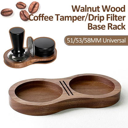 Barista-Grade Coffee Tamper Station – Walnut Wooden Base for Espresso Drip Filter & Tamper Storage