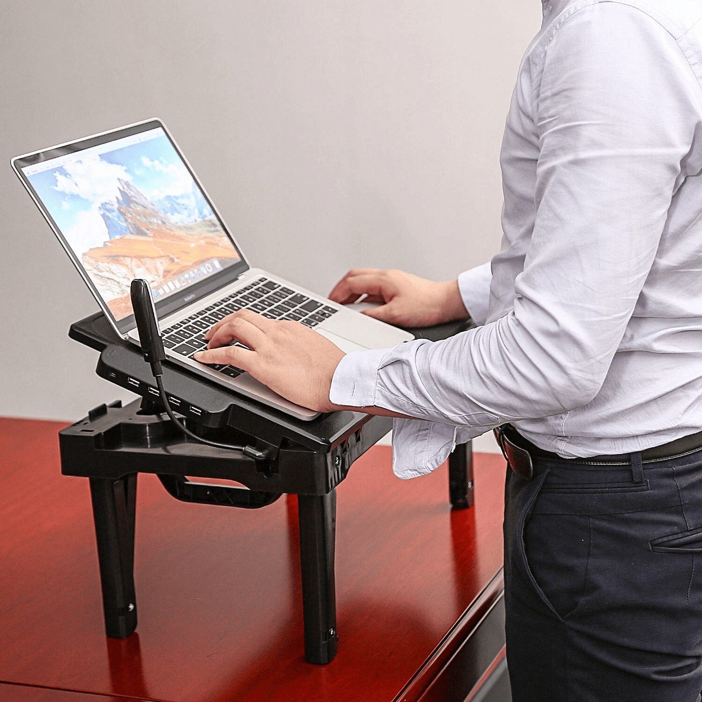 Foldable Laptop Table Stand For Bed Sofa With USB Ports LED Lamp Cooling Fan Portable Adjustable Tr 6