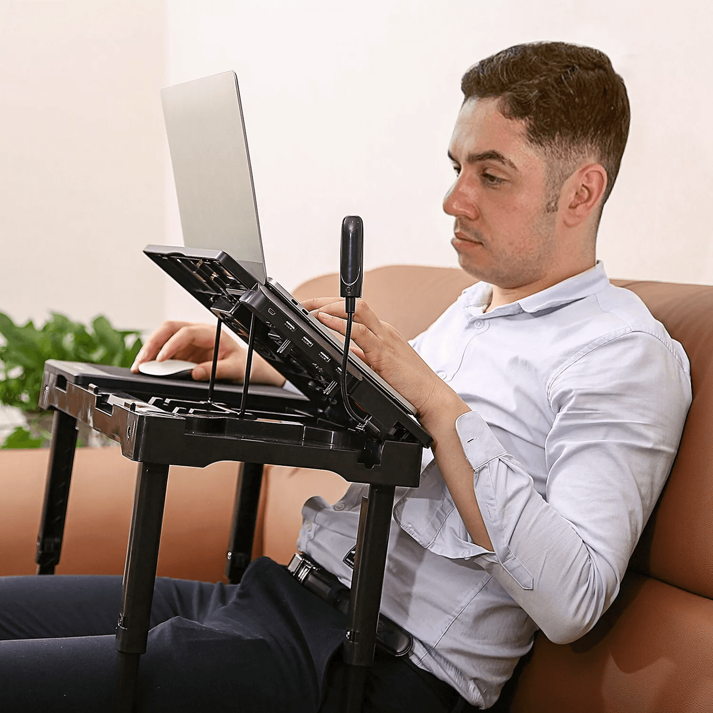 Foldable Laptop Table Stand For Bed Sofa With USB Ports LED Lamp Cooling Fan Portable Adjustable Tr 7