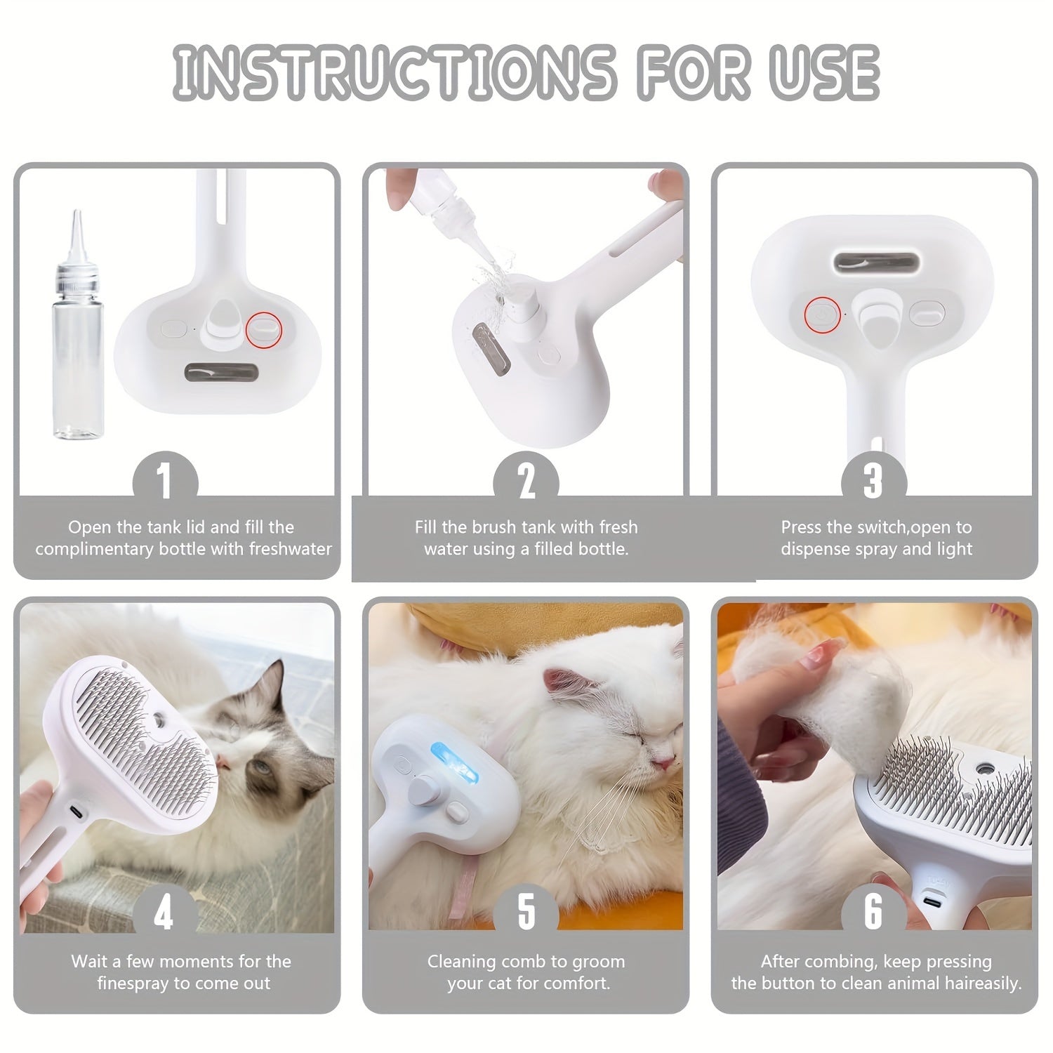 Pet Spray Hair Comb Water Mist Humidifier  Dematting Brush For Dogs  Cats Grooming Tool With Ergono 4