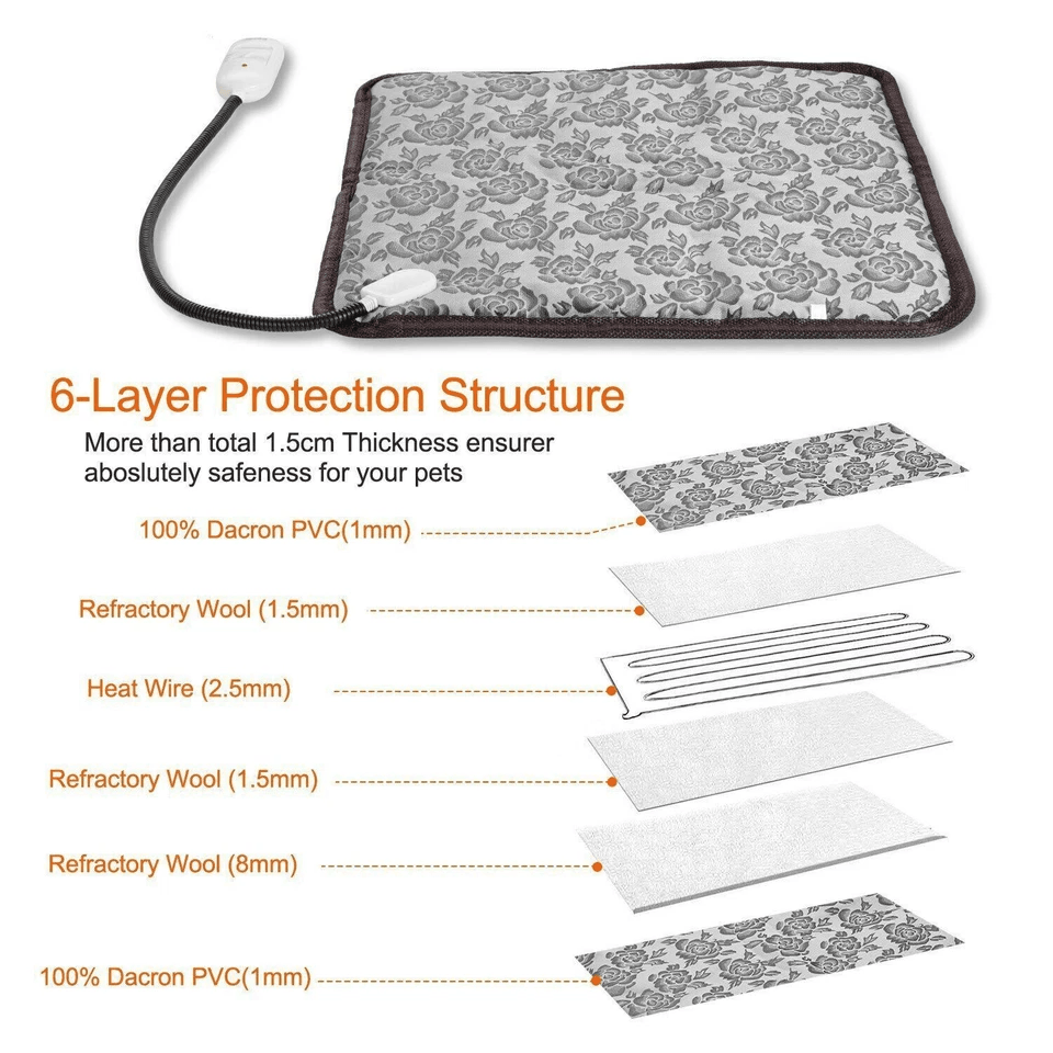 Pet Heating Pad Cats Electric Outdoor Dog Warming Bed Mat Waterproof Chew Resistant Adjustable Temp 8