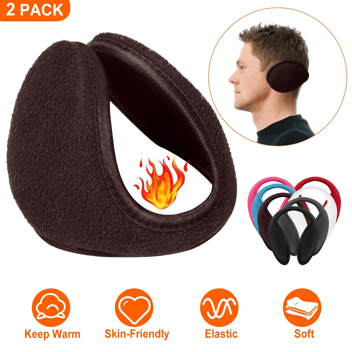 2x Winter Ear Muffs Fleece Ear Warmers for Men Women – Behind-the-Head Design, Foldable, Soft Shell Thermal Band