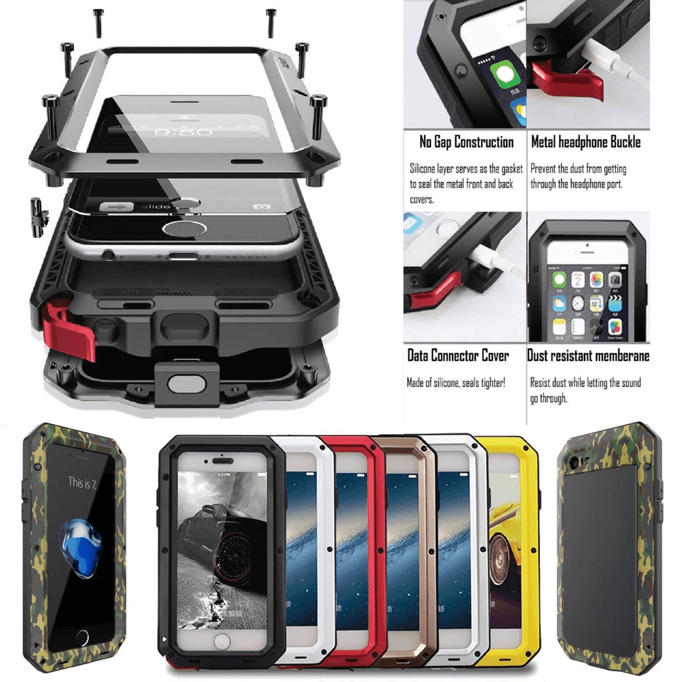 Shockproof Aluminum Metal Armor Case Cover With Tempered Glass For IPhone Heavy Duty Protection 1
