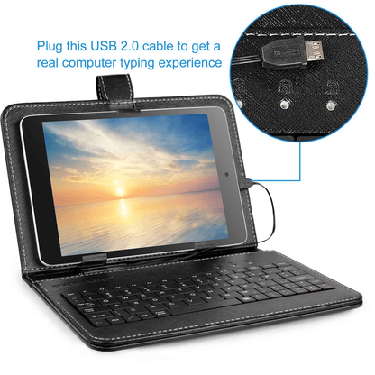 Android Tablet Slim PU Leather Case With USB Keyboard  Stand 1