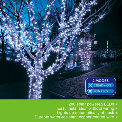 LED Solar Powered String Fairy Lights, Outdoor Garden Christmas Decor with Modes, Waterproof Wire for Patio, & Events