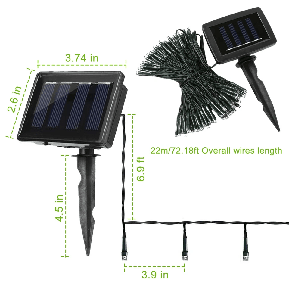 LED Solar Powered String Fairy Lights Outdoor Garden Christmas Decor With Modes Waterproof Wire For 9
