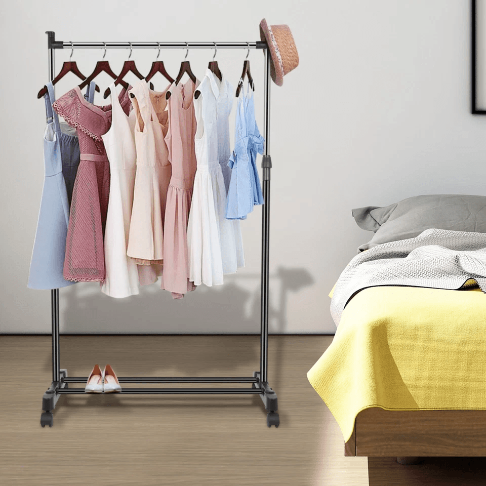 Adjustable Rolling Garment Rack With Collapsible Clothing Shelf Heavy Duty Clothes Hanger On Wheels 2