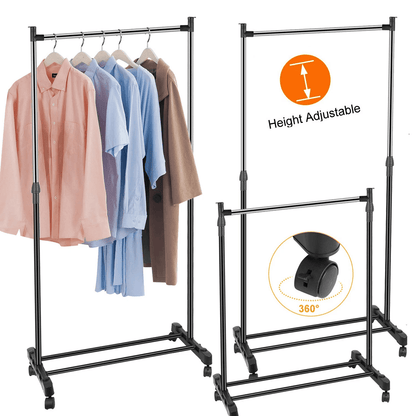 Adjustable Rolling Garment Rack with Collapsible Clothing Shelf, Heavy Duty Clothes Hanger on Wheels