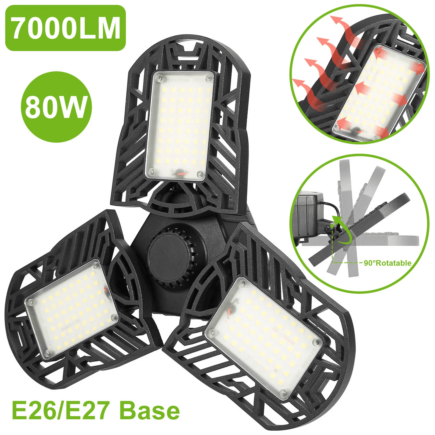 LED Garage Lights Deformable LED Garage Ceiling Light With Adjustable Panels Ultra Bright LED Shop  1