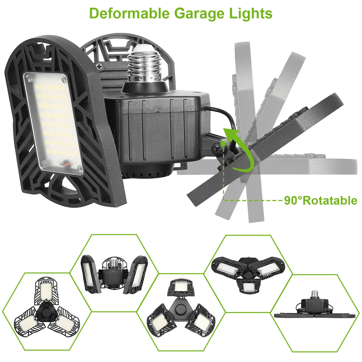 LED Garage Lights Deformable LED Garage Ceiling Light With Adjustable Panels Ultra Bright LED Shop  3