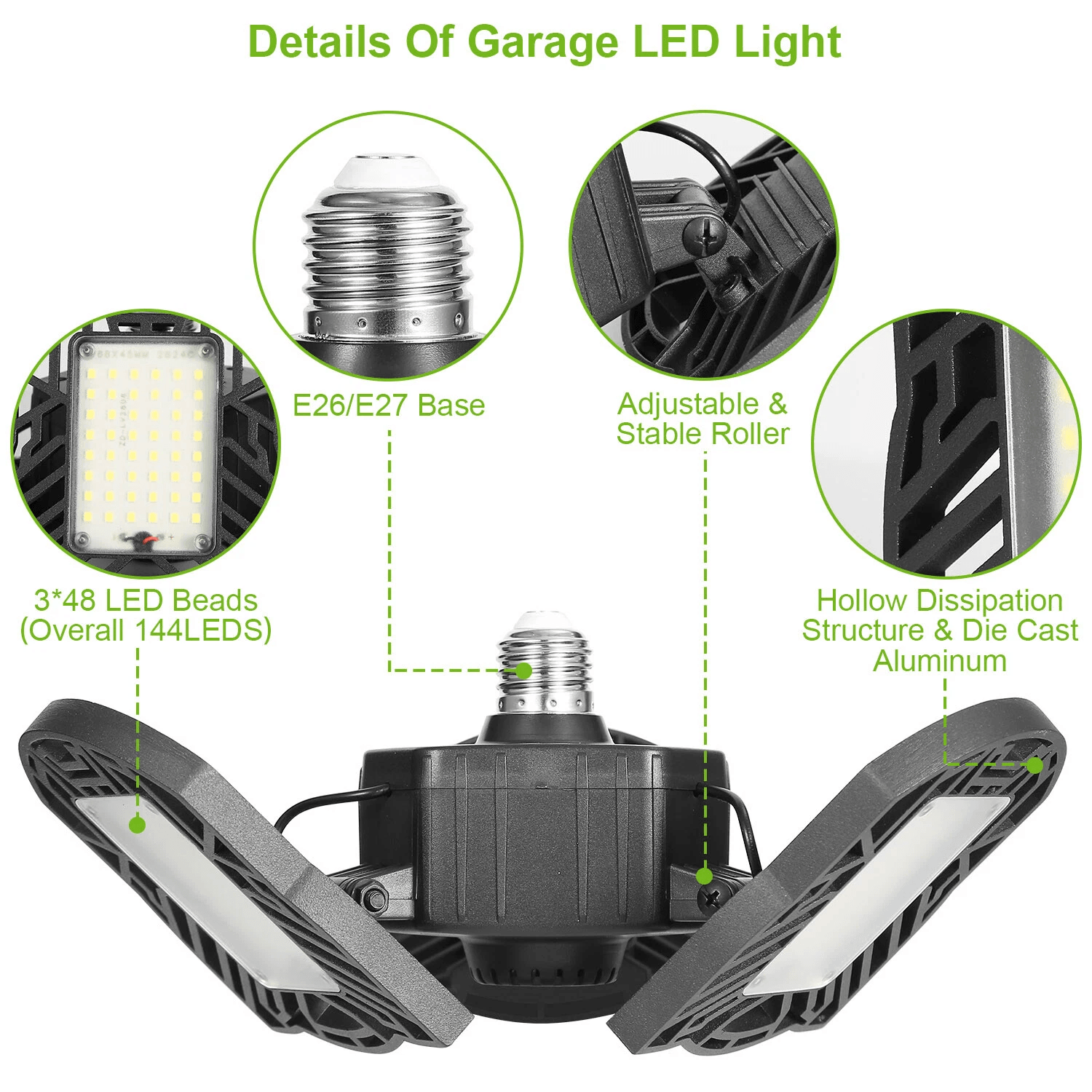 LED Garage Lights Deformable LED Garage Ceiling Light With Adjustable Panels Ultra Bright LED Shop  5