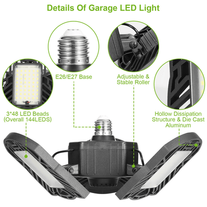 LED Garage Lights Deformable LED Garage Ceiling Light With Adjustable Panels Ultra Bright LED Shop  5