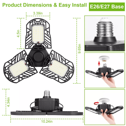 LED Garage Lights Deformable LED Garage Ceiling Light With Adjustable Panels Ultra Bright LED Shop  6