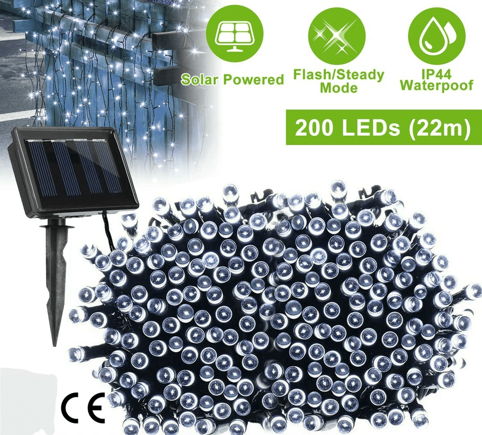 LED Solar Powered String Fairy Lights Outdoor Garden Christmas Decor With Modes Waterproof Wire For 1