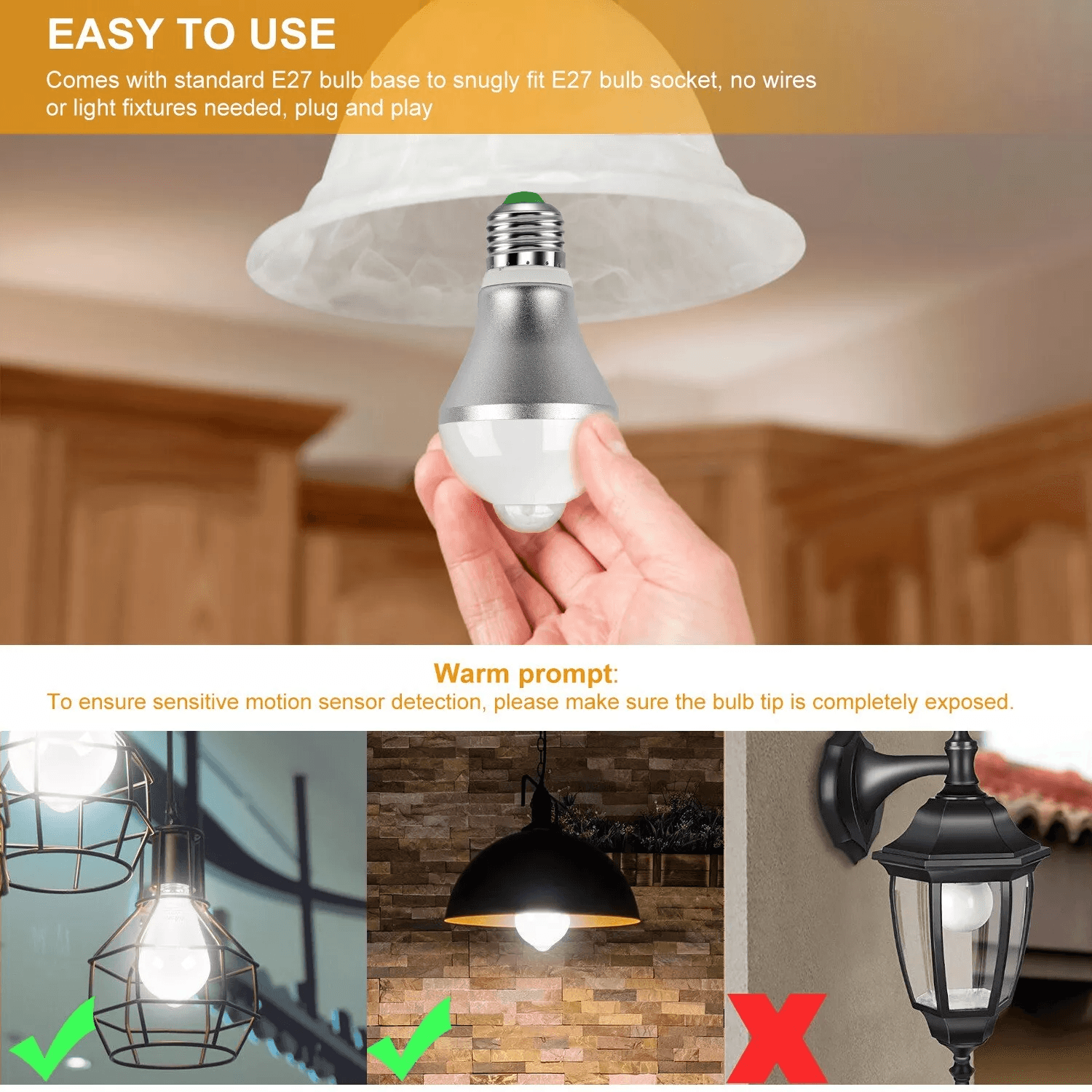 Motion Sensor Light Bulb 9W 5W E27 LED Dusk To Dawn  Motion Activated Indoor Outdoor Security Light 7