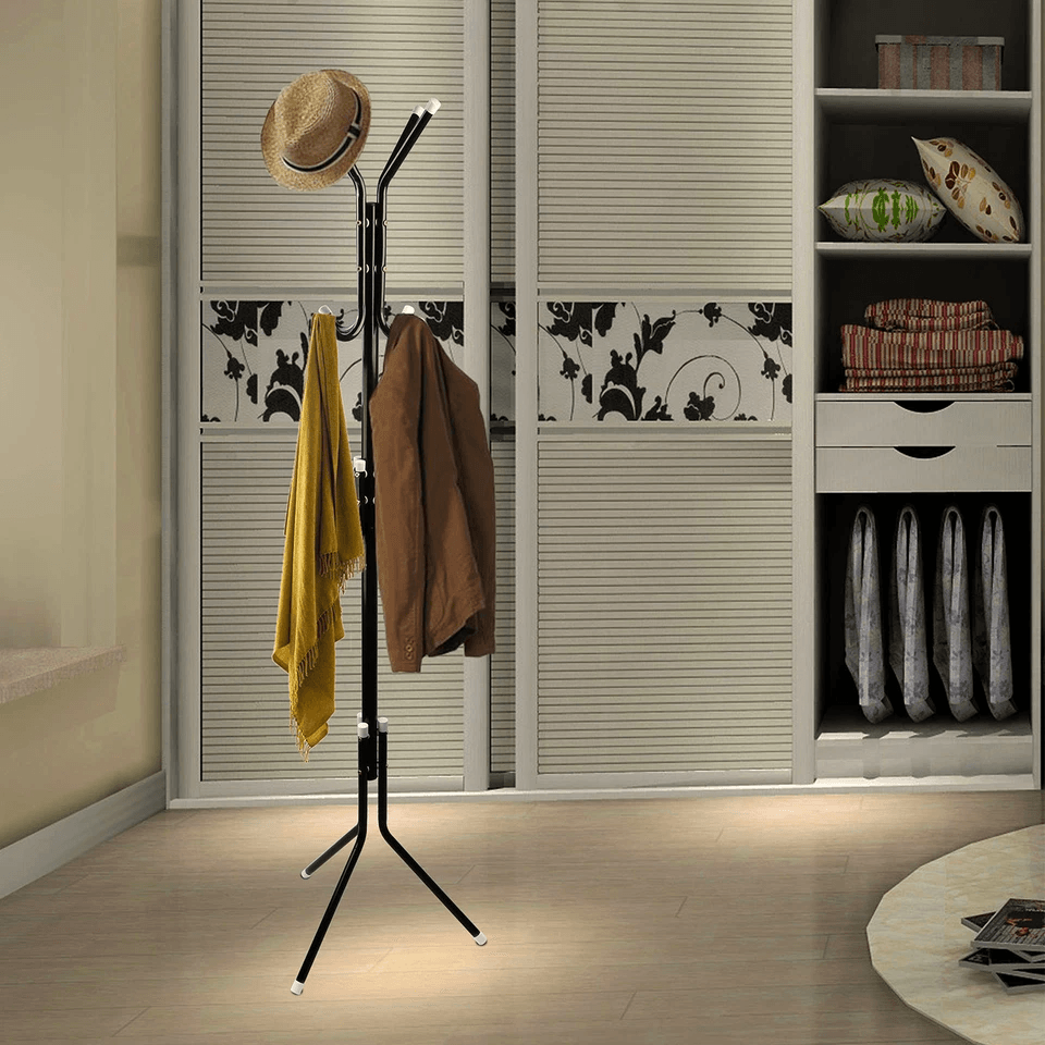Metal Coat and Hat Rack Organizer with Hooks, Clothes Hanger Stand for Handbags, Scarves & Office Entryway Storage