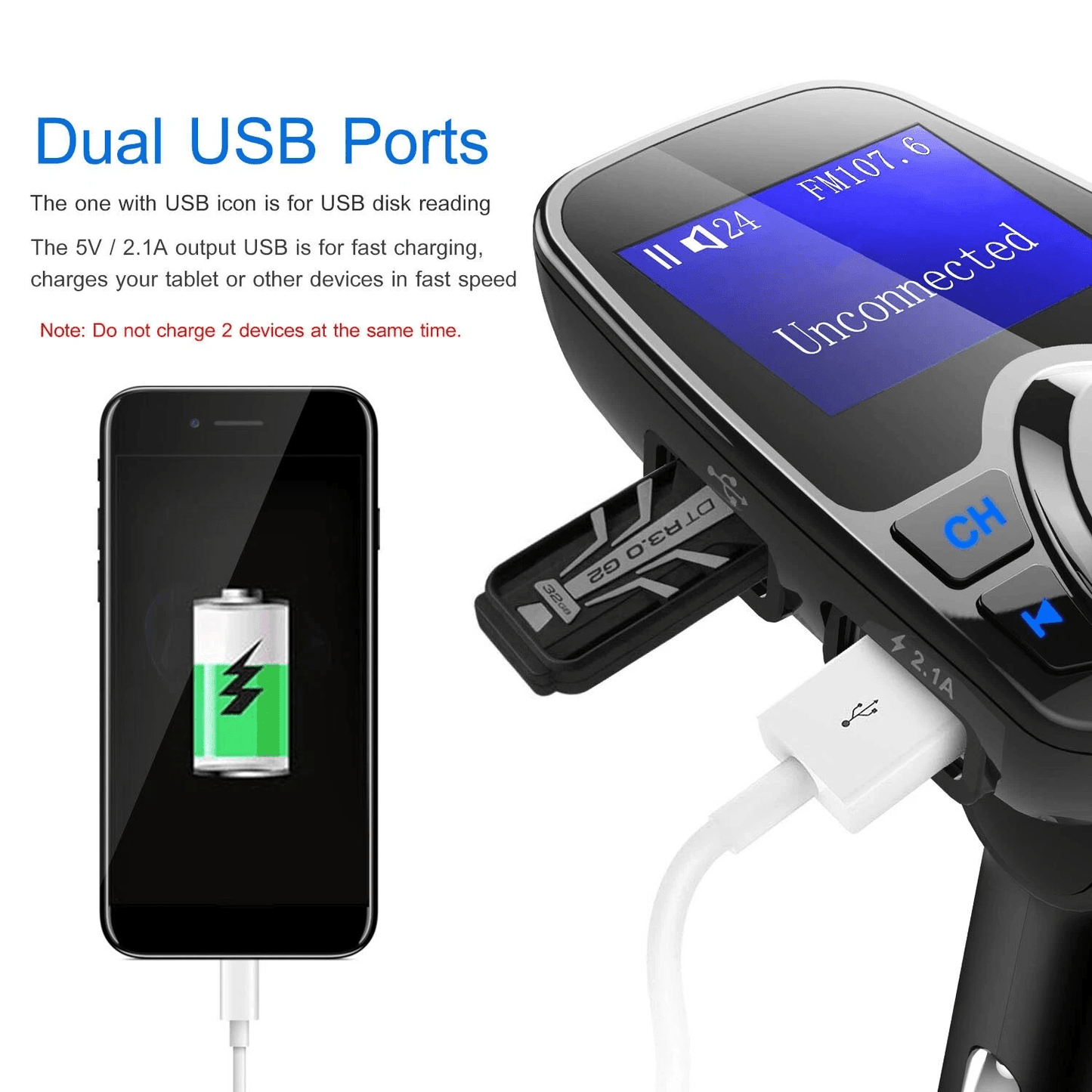 Car FM Transmitter AUX Wireless Radio Adapter USB Charger MP3 Player Dual USB Ports HandsFree Calli 8