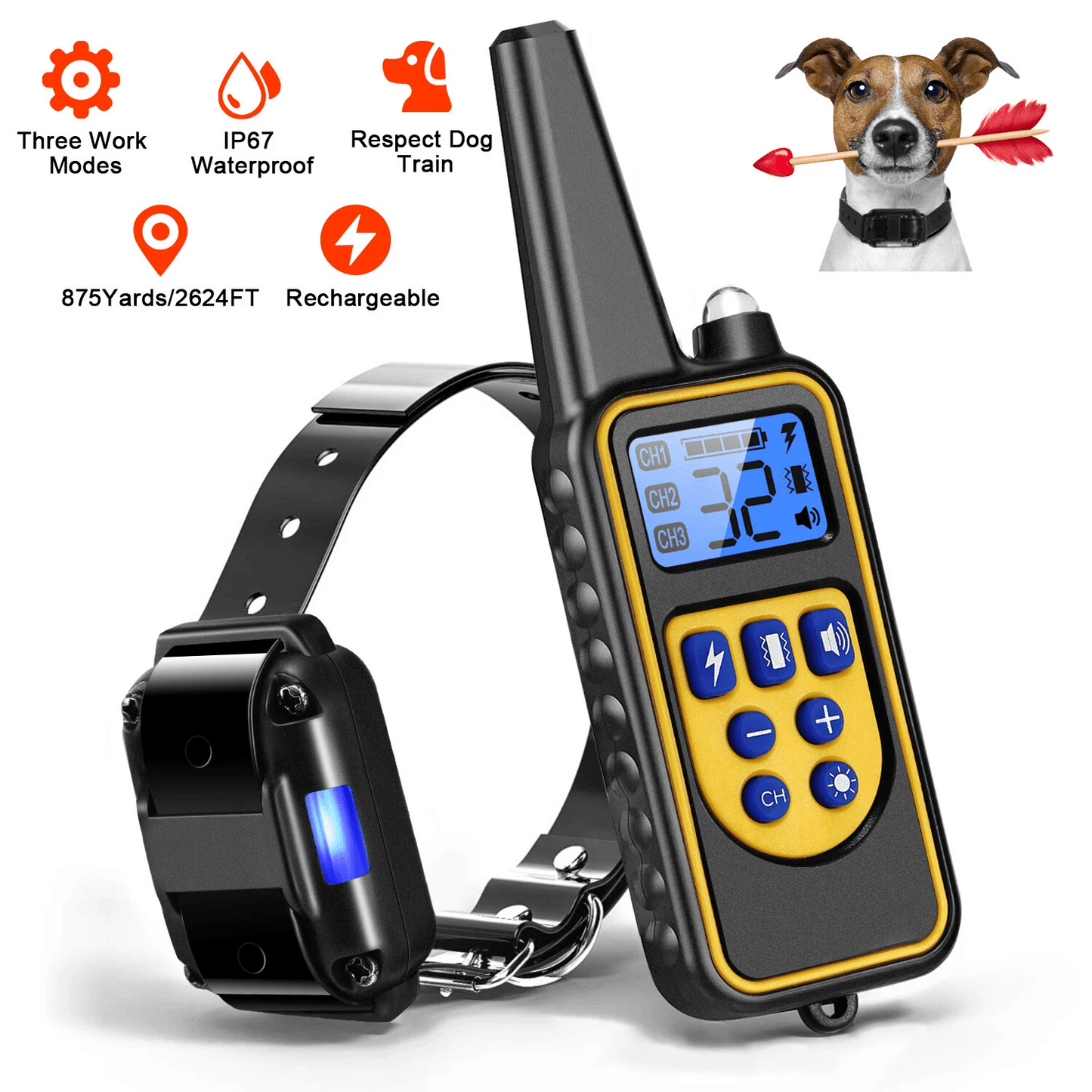 Dog Training Collar Rechargeable Remote, Vibration Shock Beep Pet Trainer with Waterproof Receiver & 4 Training Modes