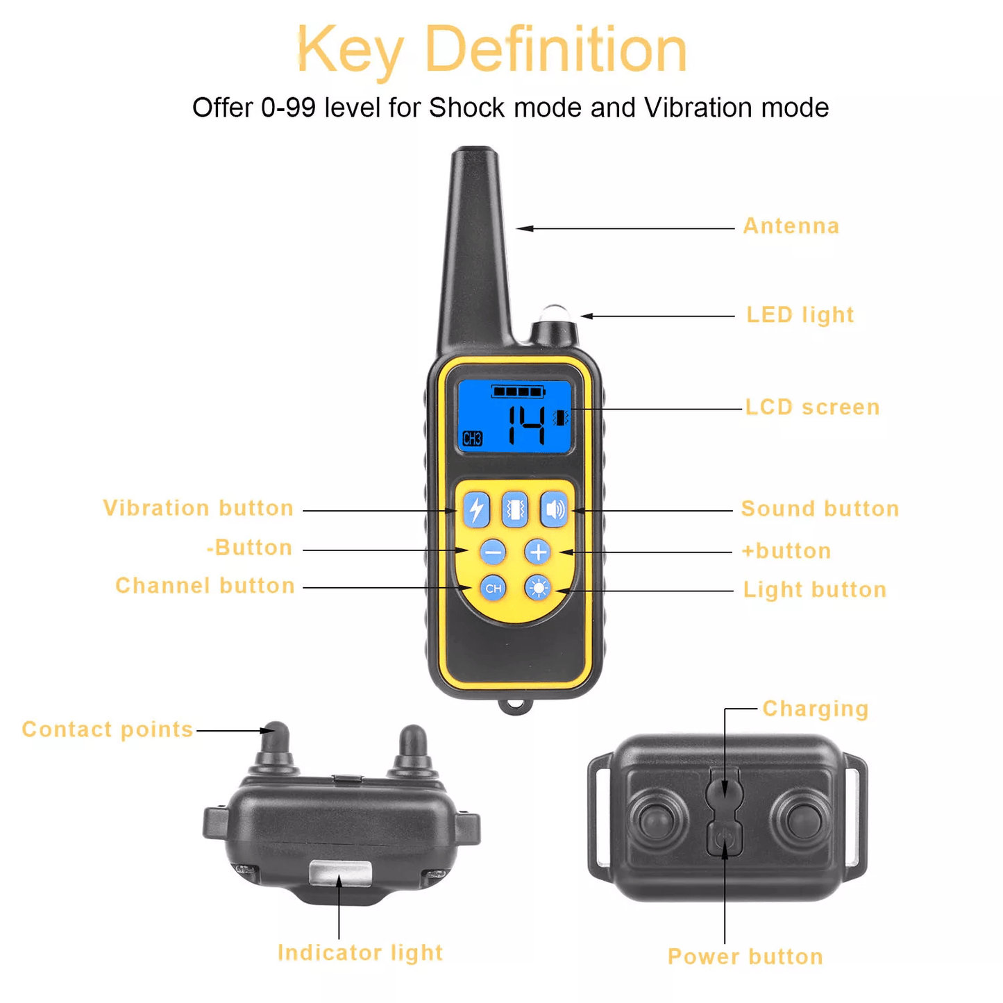 Dog Training Collar Rechargeable Remote Vibration Shock Beep Pet Trainer With Waterproof Receiver   8