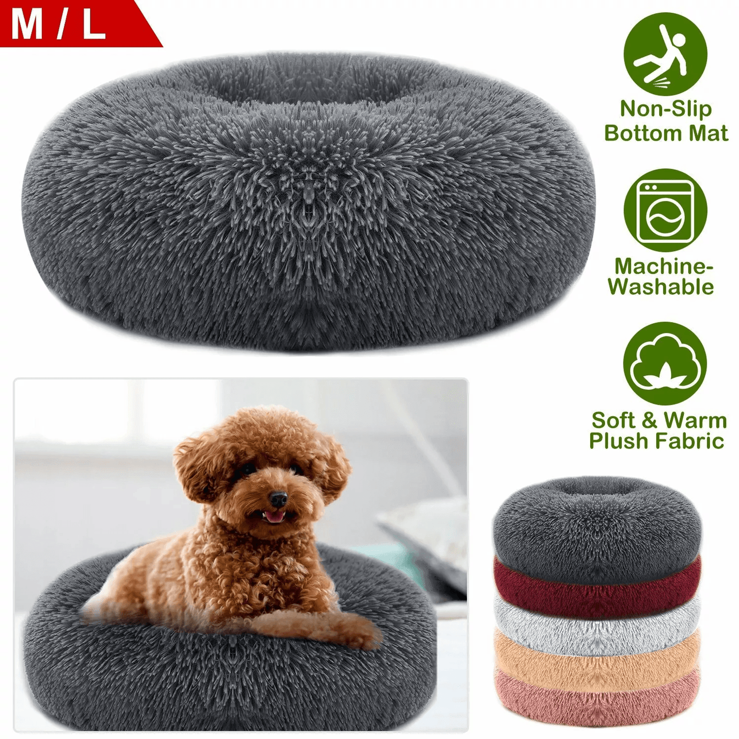 Pet Dog Cat Bed Fluffy Soft Warm Calming Bed for Small Dogs and Cats, Sleeping Nest with Non-Slip Base, Washable Nest