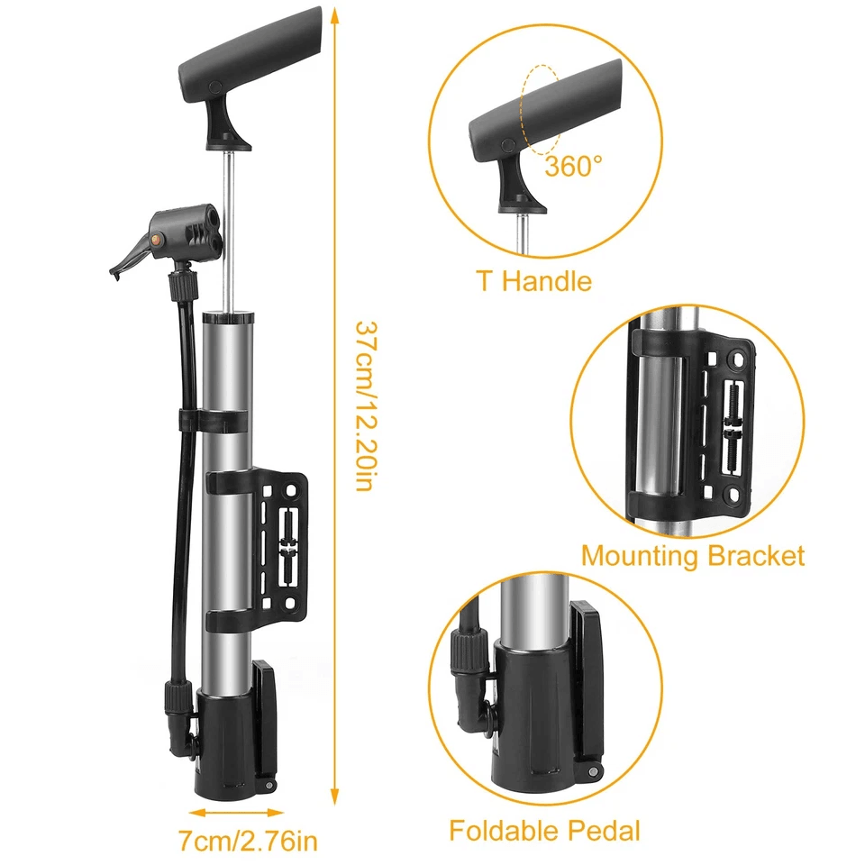 Portable Mini Bike Pump Hand Tire Inflator For Presta  Schrader Valves Compact Bicycle Air Pump For 6