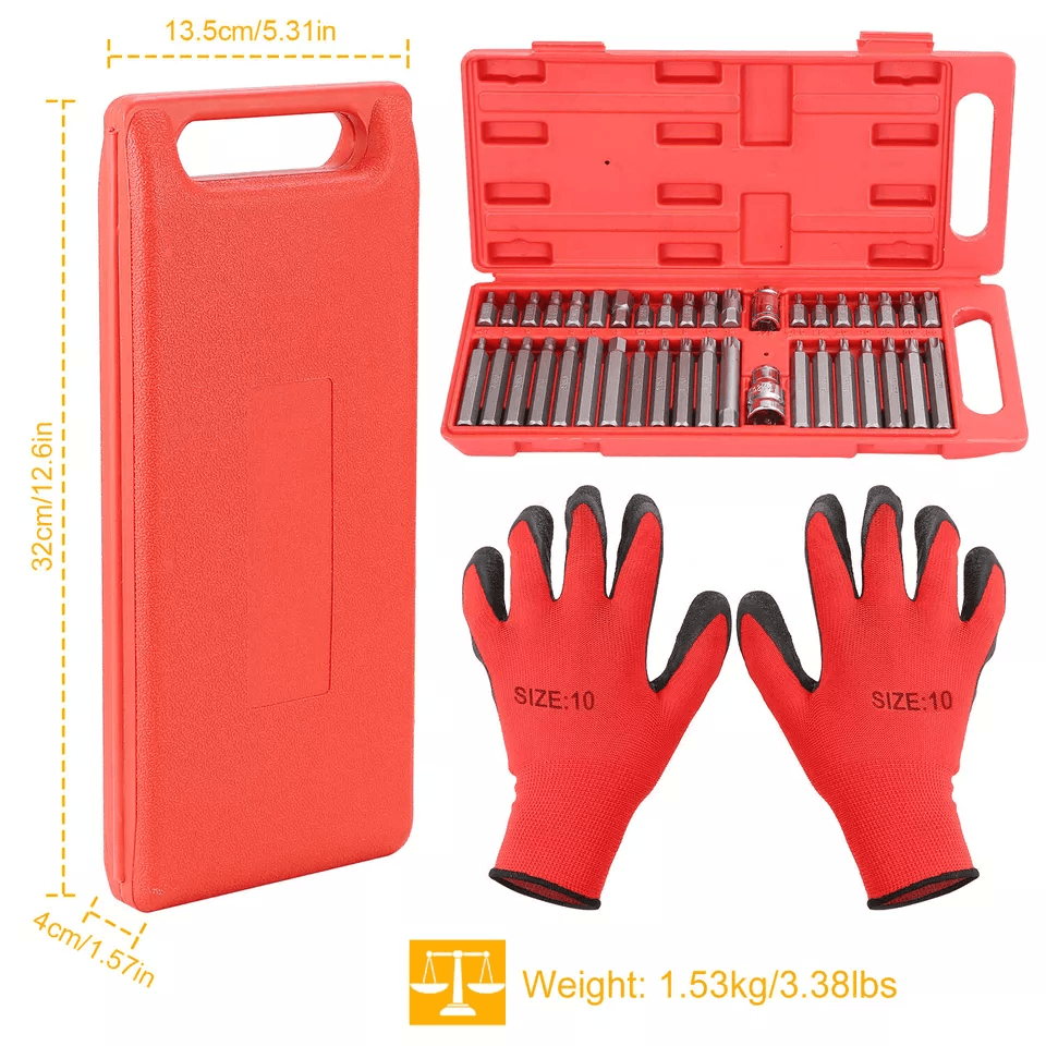 HeavyDuty Vanadium Steel Hex Torx Spline Bit Set CRV Socket Tool Kit With Drive Connectors 10